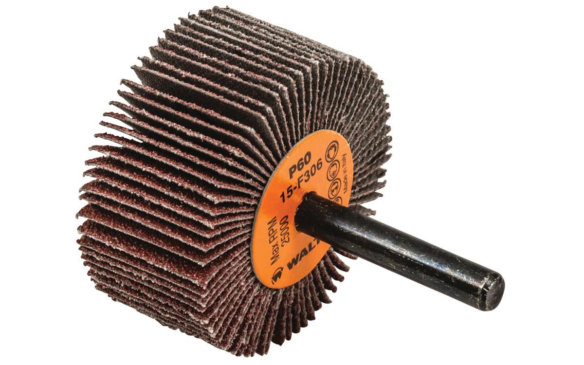 Walter Surface Technologies COOLCUT&trade; 15F306 Coated Flap Wheel, 2 in Dia Wheel, 1 in W Face, 1/4 in Dia Shank, 60 Grit, Coarse Grade, Aluminum Oxide Abrasive