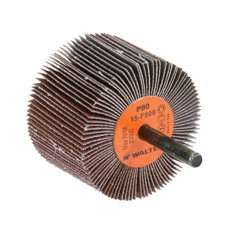 Walter Surface Technologies COOLCUT&trade; 15F508 Mount Coated Flap Wheel, 2-1/2 in Dia Wheel, 1-1/2 in W Face, 1/4 in Dia Shank, 80 Grit, Medium Grade, Aluminum Oxide Abrasive