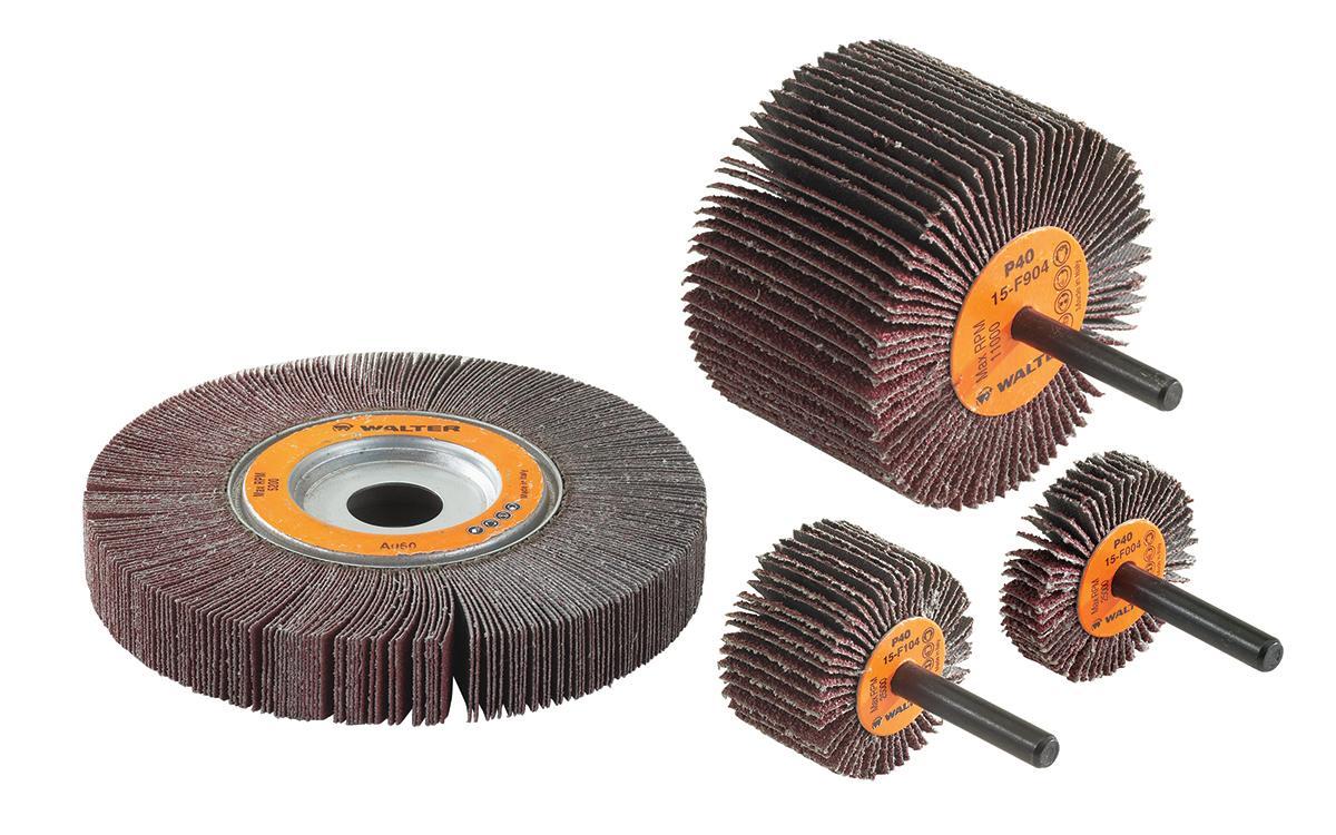 Walter Surface Technologies COOLCUT&trade; 15F156 Coated Flap Wheel, 1 in Dia Wheel, 1 in W Face, 1/4 in Dia Shank, 60 Grit, Coarse Grade, Aluminum Oxide Abrasive