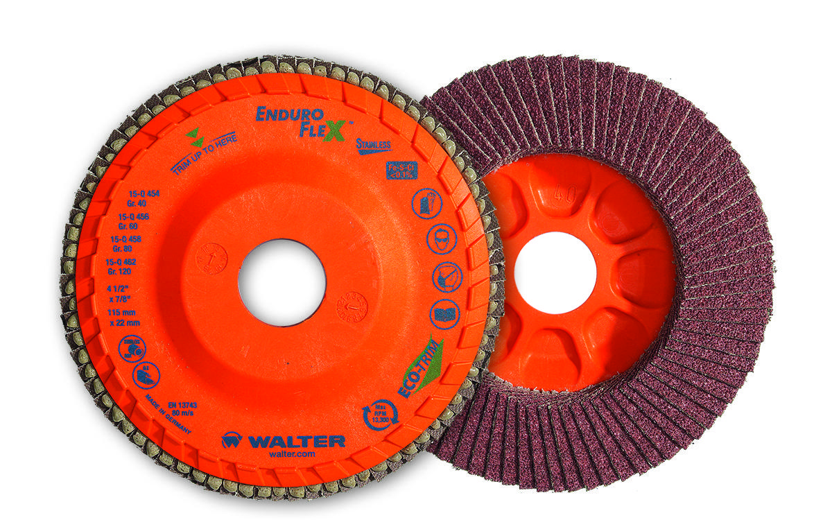 Walter Surface Technologies Enduro-Flex&trade; 15Q456 15-Q Close Standard Density Coated Flap Disc, 4-1/2 in Dia Disc, 7/8 in Center Hole, 60 Grit, Medium Grade, Zirconia Alumina Abrasive, Type 27 Disc
