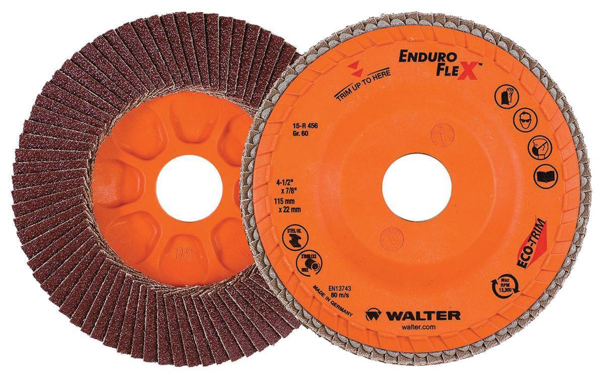 Walter Surface Technologies Enduro-Flex&trade; 15R456 15-R Close Standard Density Coated Flap Disc, 4-1/2 in Dia Disc, 7/8 in Center Hole, 60 Grit, Medium Grade, Zirconia Alumina Abrasive, Type 27 Disc