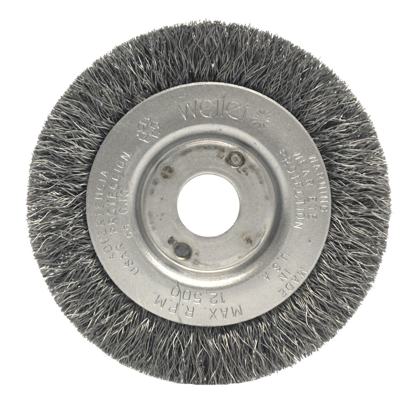 Vortec Pro&reg; 06645 OW-6 Wide Face Wheel Brush, 6 in Dia Brush, 7/8 in W Face, 0.014 in Dia Filament/Wire Crimped Filament/Wire, 1/2 to 5/8 in Arbor Hole