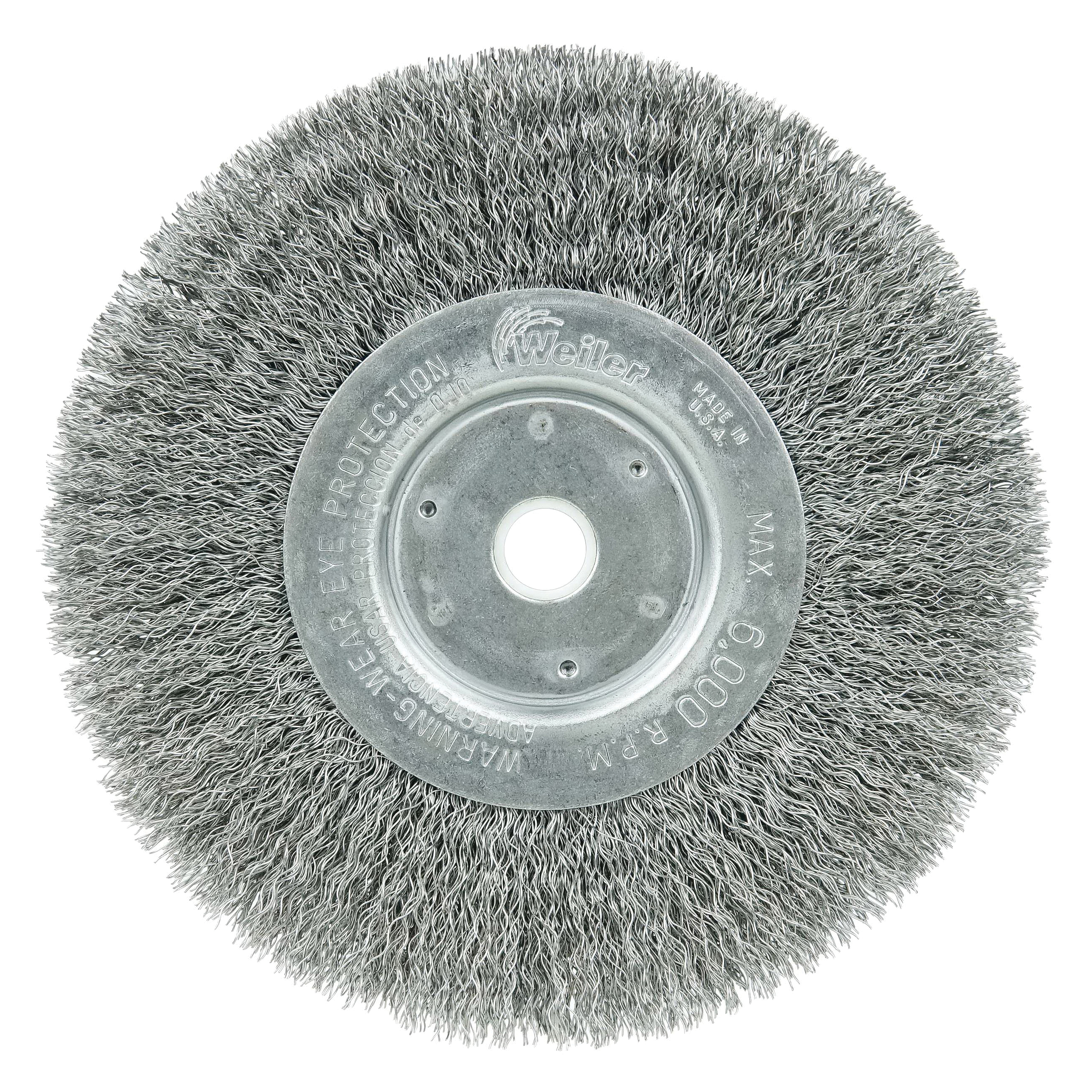 Weiler® 00214 TLN-3 Narrow Face Wheel Brush, 3 in Dia Brush, 7/16 in W Face, 0.008 in Dia Filament/Wire Crimped Filament/Wire, 1/2 to 3/8 in Arbor Hole