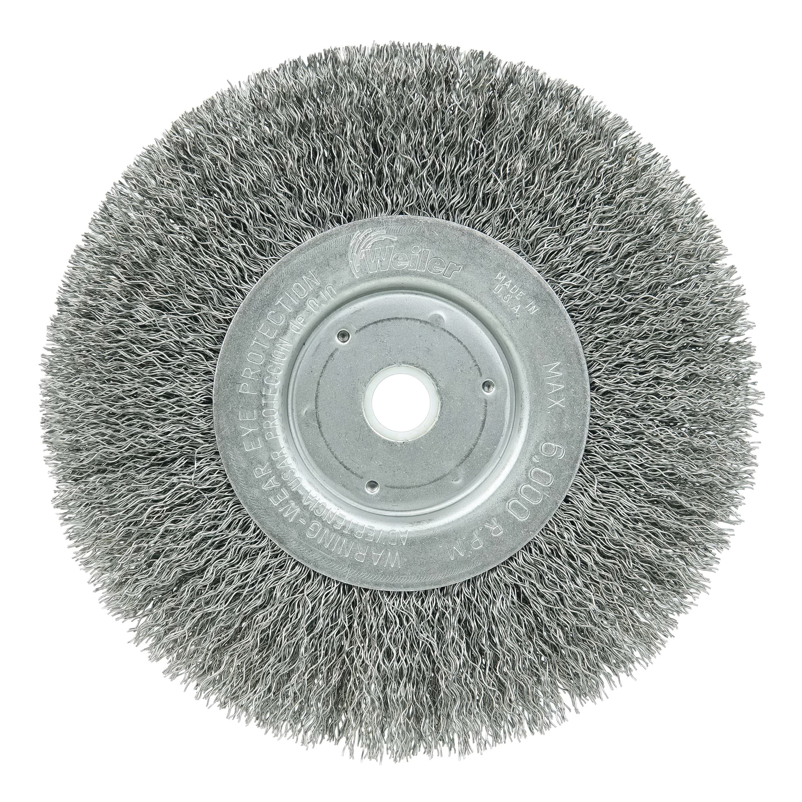 Weiler® 01068 TLN-6 Narrow Face Wheel Brush, 6 in Dia Brush, 3/4 in W Face, 0.0118 in Dia Filament/Wire Crimped Filament/Wire, 3/4 in Arbor Hole