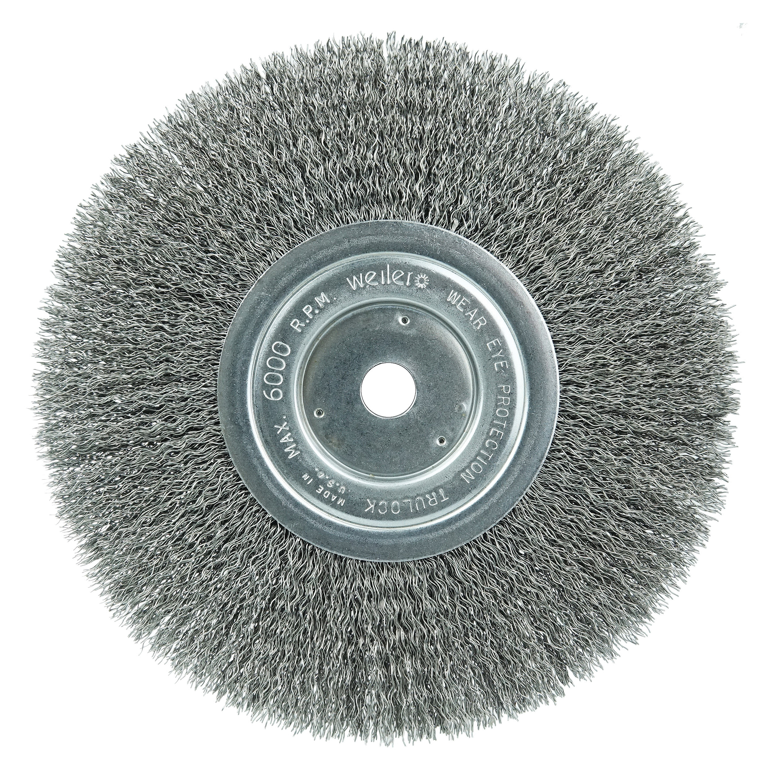 Weiler® 01075 TLN-6 Narrow Face Wheel Brush, 6 in Dia Brush, 3/4 in W Face, 0.014 in Dia Filament/Wire Crimped Filament/Wire, 1/2 to 5/8 in Arbor Hole