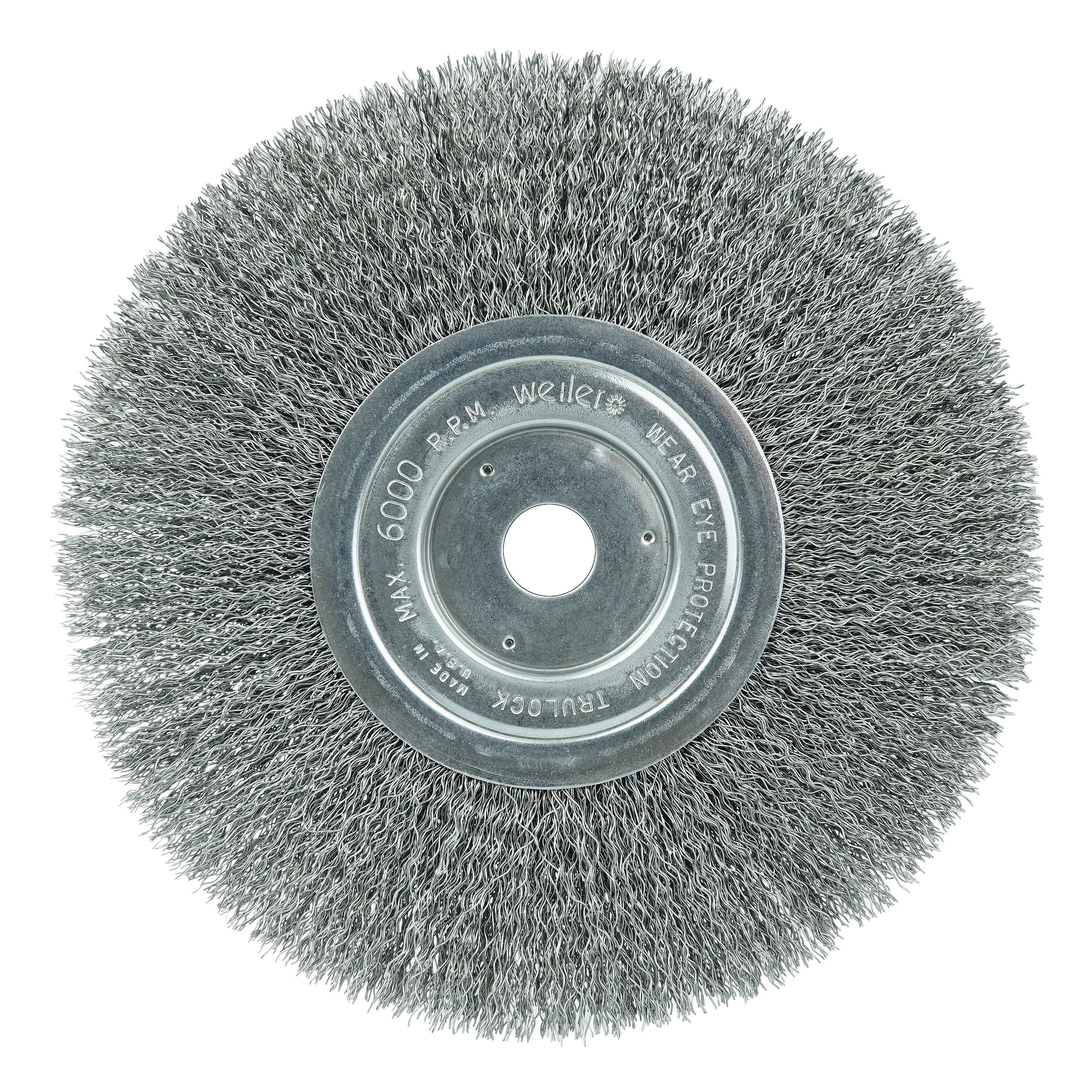 Weiler® 01175 TLN-8 Narrow Face Wheel Brush, 8 in Dia Brush, 3/4 in W Face, 0.014 in Dia Filament/Wire Crimped Filament/Wire, 5/8 in Arbor Hole