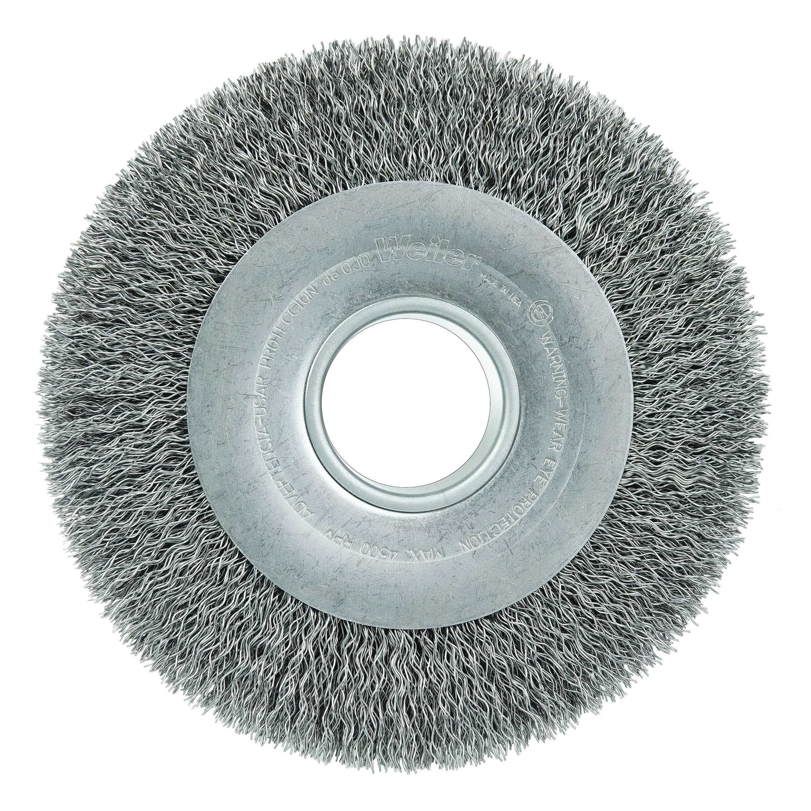 Polyflex&reg; 35260 Encapsulated Small Diameter Wheel Brush, 3 in Dia Brush, 1/4 in W Face, 0.014 in Dia Crimped Filament/Wire, 1/2 in Arbor Hole