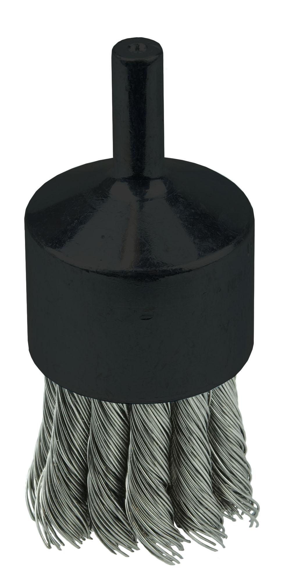 product Weiler&reg; 10091 Stem Mount End Brush, 1 in Dia Brush, Crimped, 0.0118 in Dia Filament/Wire, Brass Fill, 1 in L Trim