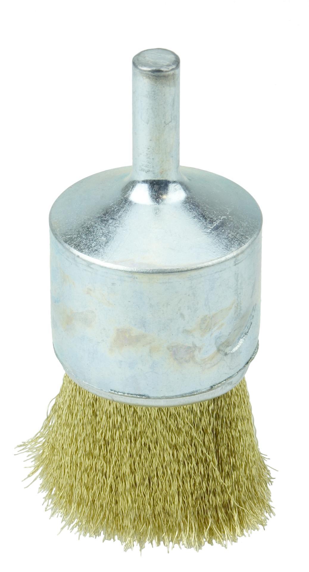 product Weiler&reg; 10031 Stem Mount End Brush, 1-1/8 in Dia Brush, Knot, 0.014 in Dia Filament/Wire, Stainless Steel Fill, 7/8 in L Trim