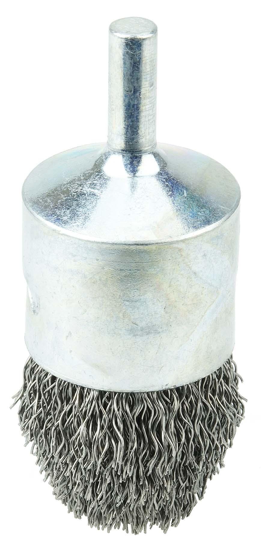Weiler® 10010 Stem Mount End Brush, 1 in Dia Brush, Crimped, 0.0104 in Dia Filament/Wire, Steel Fill, 1 in L Trim
