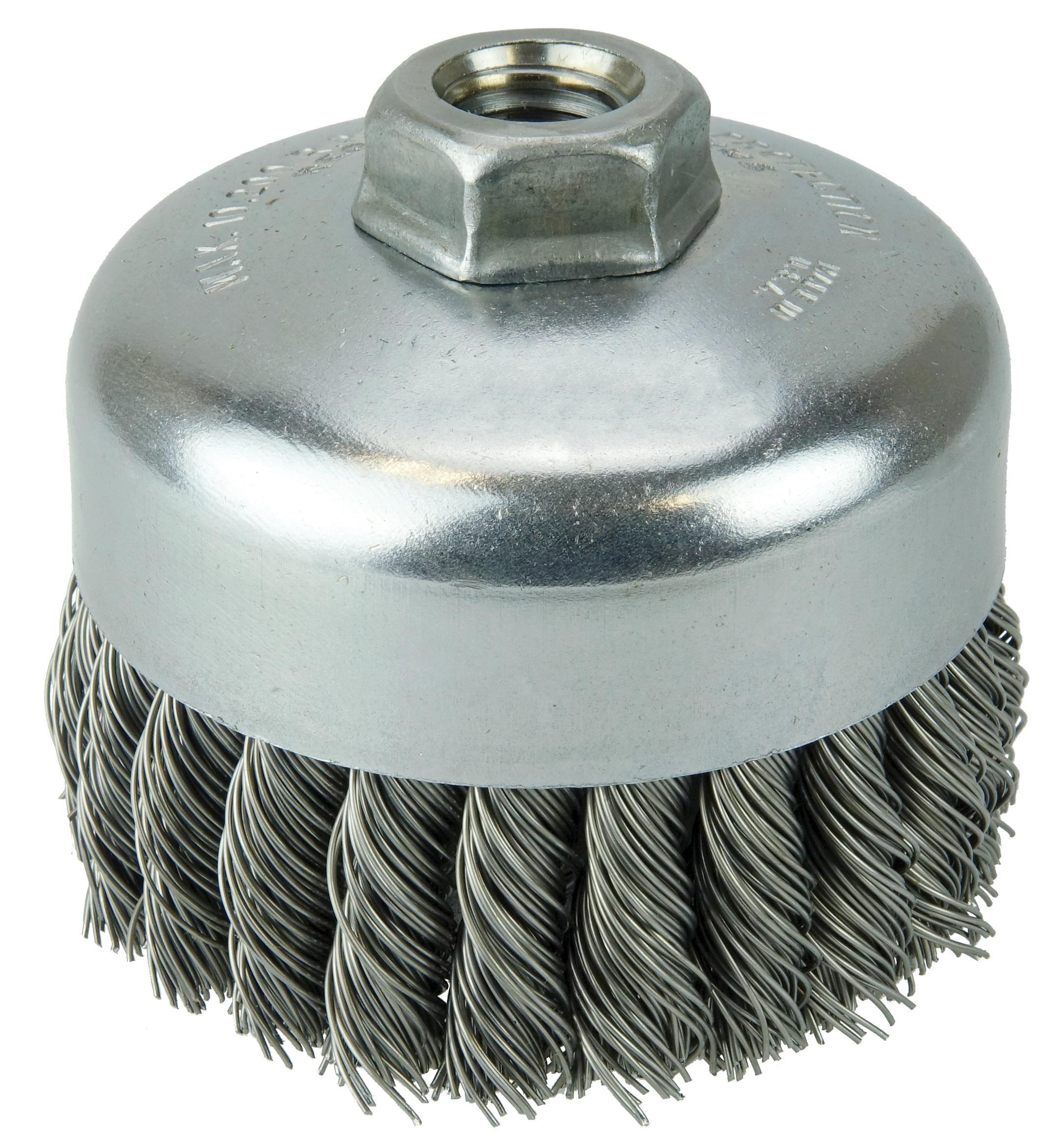Weiler&reg; 26076 Miniature Stem Mounted Cup Brush, 5/8 in Dia Brush, 0.005 in Dia Filament/Wire, Crimped, Stainless Steel Fill