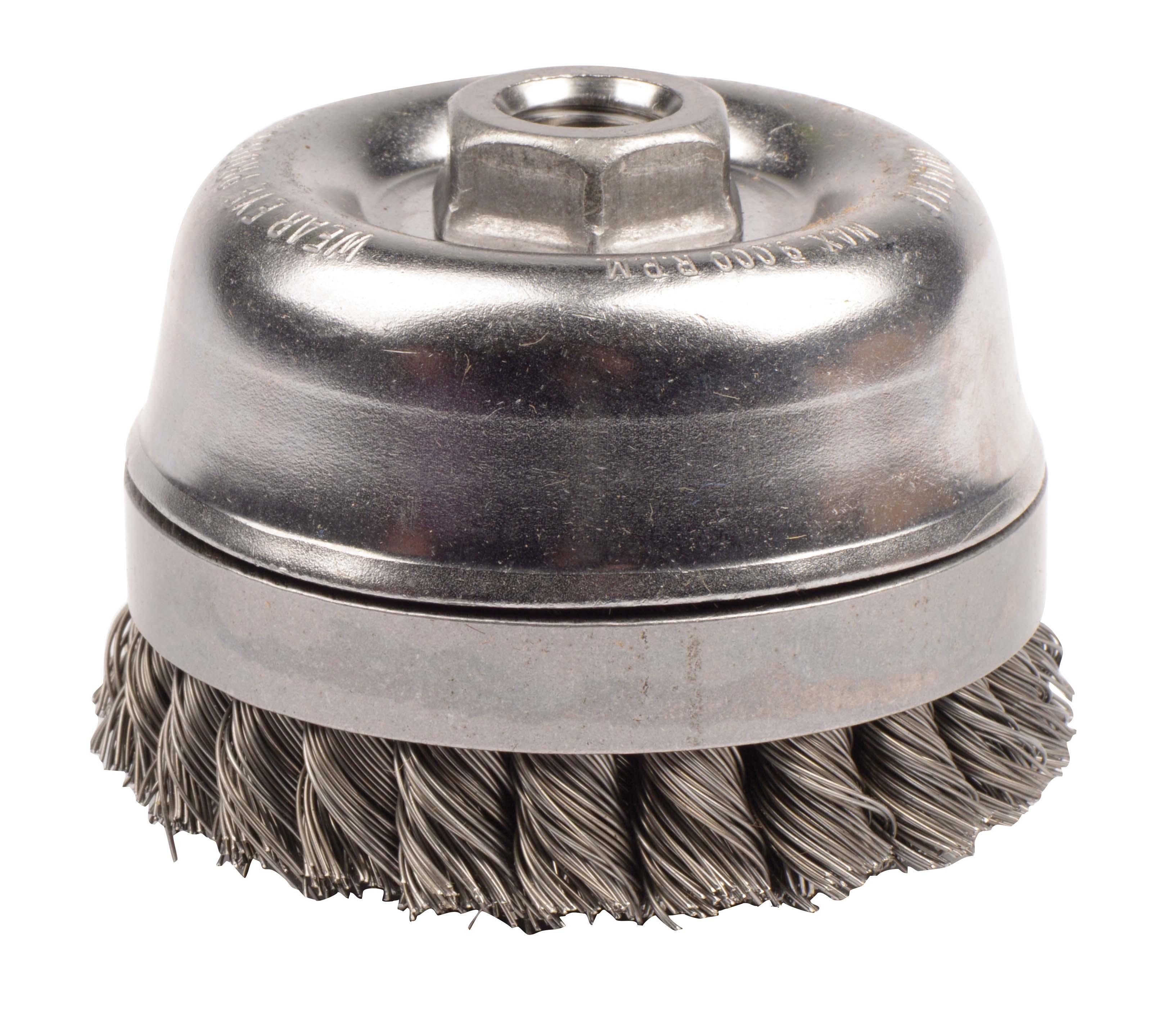 Anchor&reg; R3KC58 Cup Brush, 3 in Dia Brush, 5/8-11 Arbor Hole, 0.012 in Dia Filament/Wire, Knot, Carbon Steel Fill