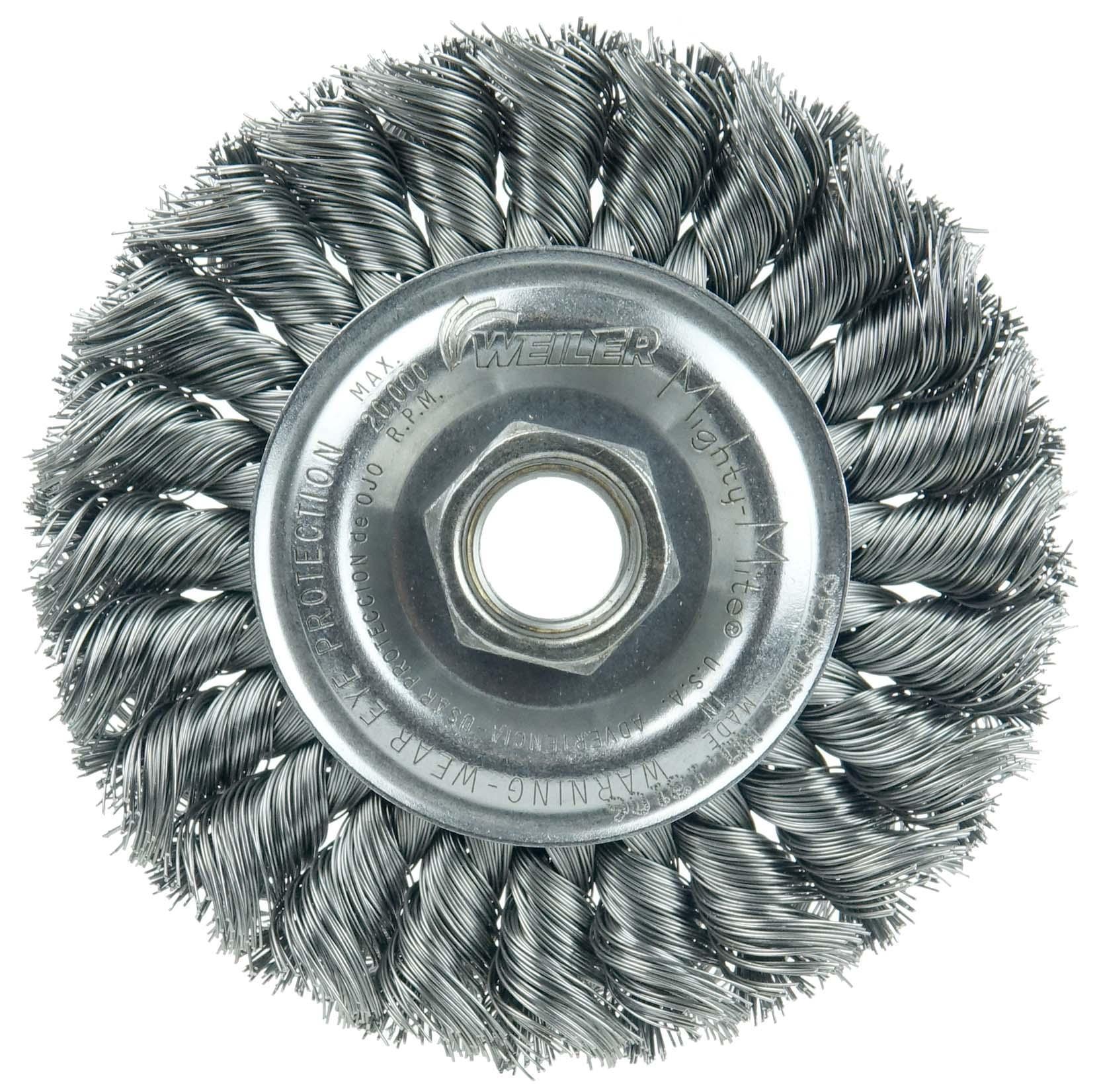 Vortec Pro® 36212 Wide Face Wheel Brush With Nut, 4 in Dia Brush, 0.014 in Dia Standard/Twist Knot Filament/Wire, 5/8-11 Arbor Hole