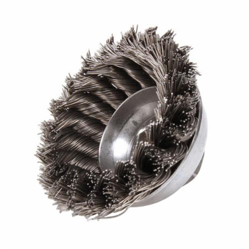 Weiler® 13025 Single Row Cup Brush, 2-3/4 in Dia Brush, 5/8-11 UNC Arbor Hole, 0.014 in Dia Filament/Wire, Standard/Twist Knot, Steel Fill