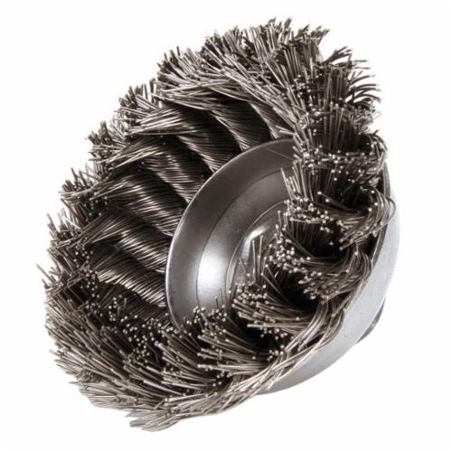 Weiler® 13156 Single Row Cup Brush, 3-1/2 in Dia Brush, 5/8-11 UNC Arbor Hole, 0.023 in Dia Filament/Wire, Standard/Twist Knot, Steel Fill