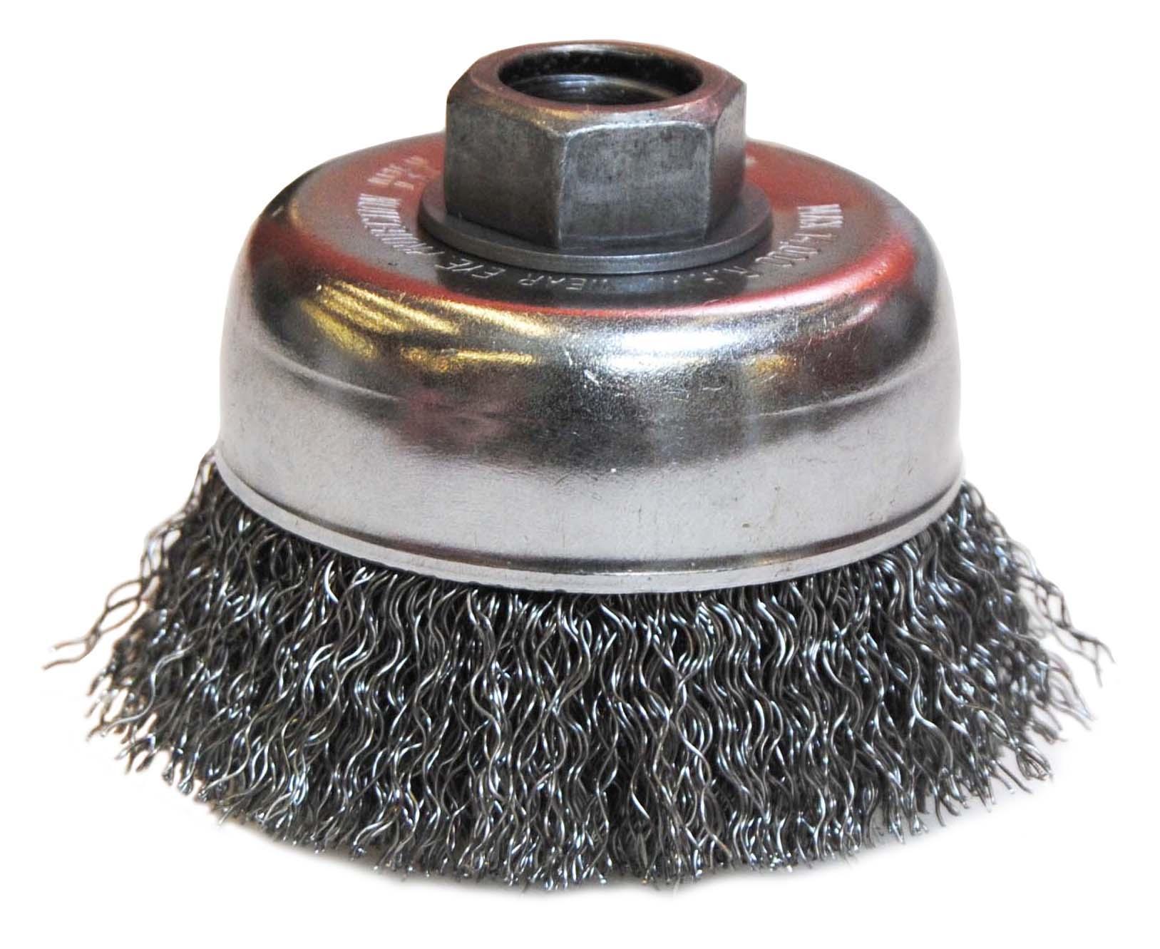 Weiler&reg; 26071 Miniature Stem Mounted Cup Brush, 5/8 in Dia Brush, 0.003 in Dia Filament/Wire, Crimped, Steel Fill