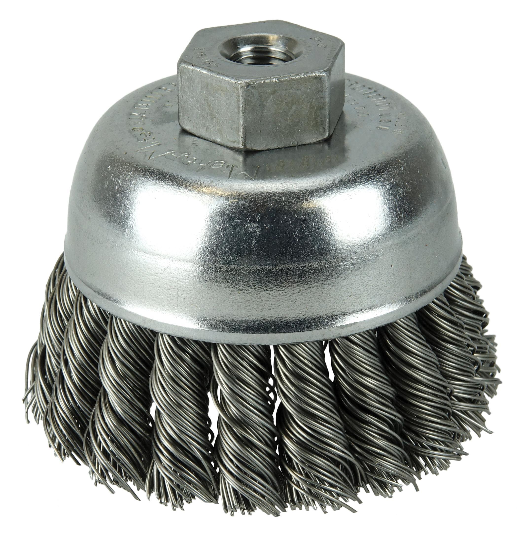 Anchor&reg; 4KC14 Cup Brush, 4 in Dia Brush, 5/8-11 Arbor Hole, 0.014 in Dia Filament/Wire, Knot, Carbon Steel Fill