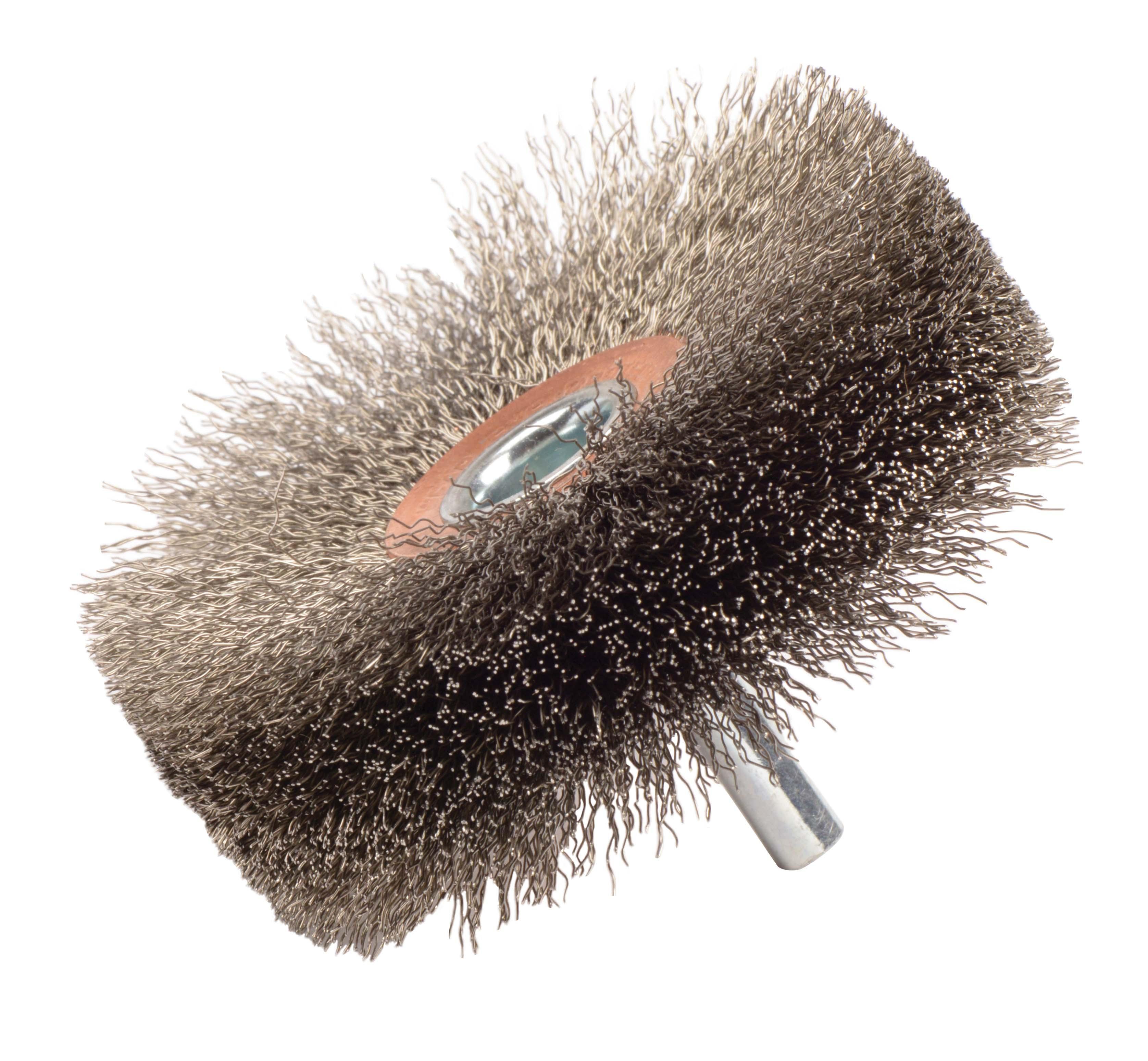 Weiler&reg; 17603 Conflex Wide Face Wheel Brush, 1-1/2 in Dia Brush, 1/2 in W Face, 0.008 in Dia Crimped Filament/Wire