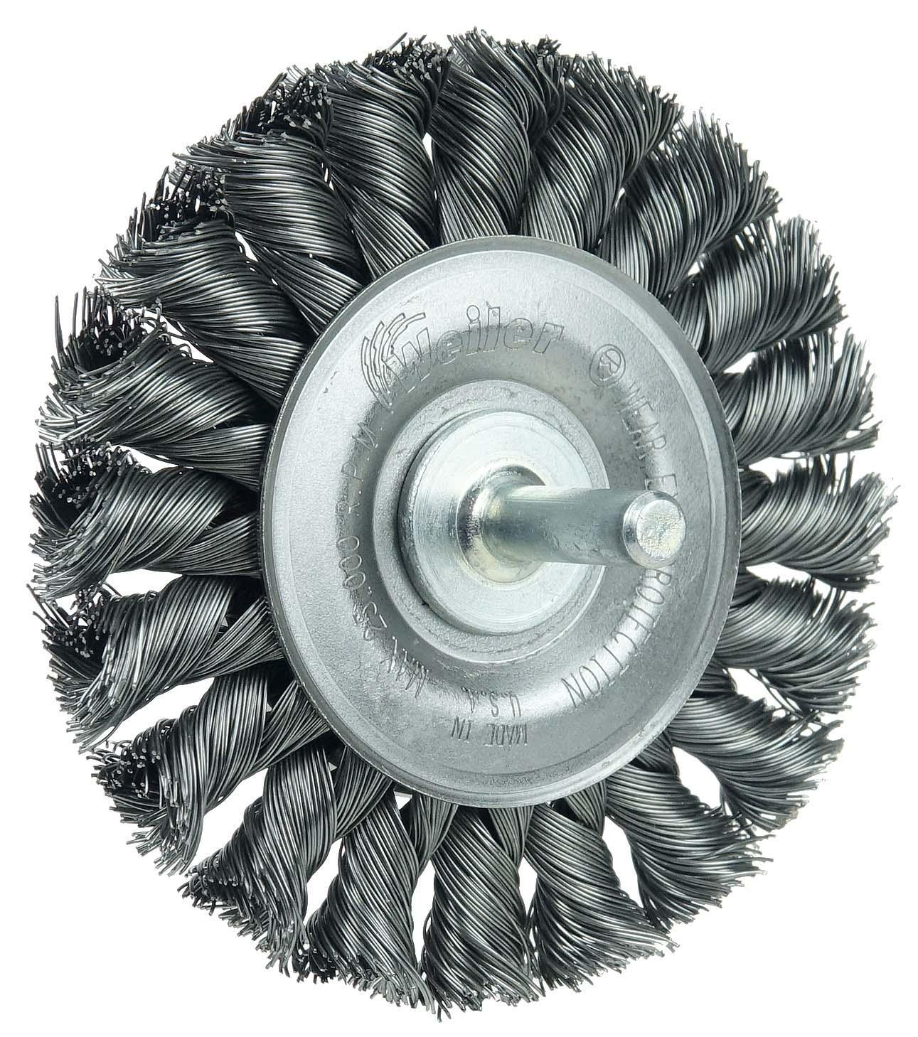 Weiler&reg; 13113 Wheel Brush With Nut, 4 in Dia Brush, 1/2 in W Face, 0.014 in Dia Standard/Twist Knot Filament/Wire, 5/8-11 Arbor Hole