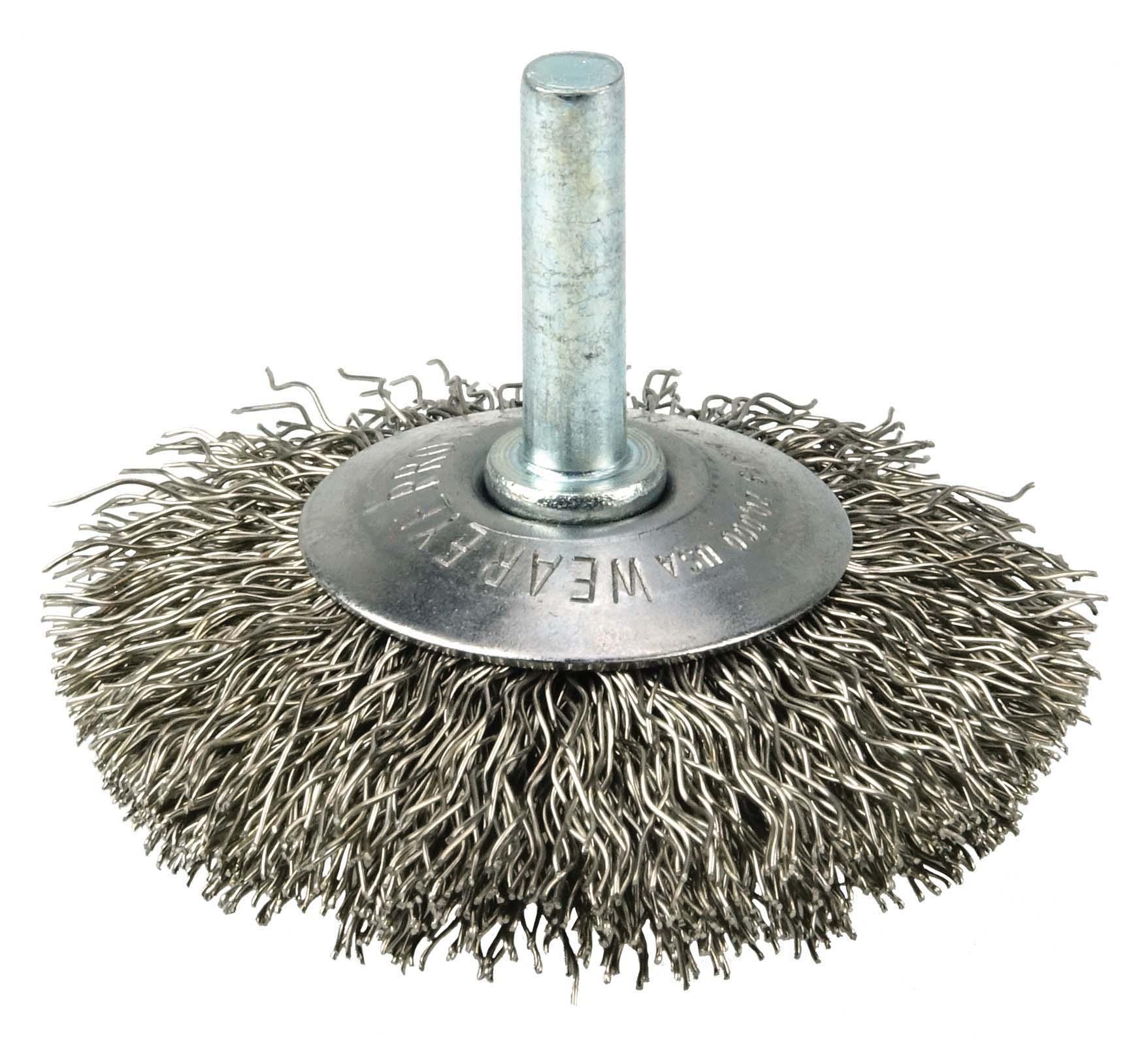 Anchor&reg; 6S58 Narrow Face Wheel Brush, 6 in Dia Brush, 6 in W Face, 0.02 in Dia Stringer Bead Knot Filament/Wire, 5/8-11 Arbor Hole