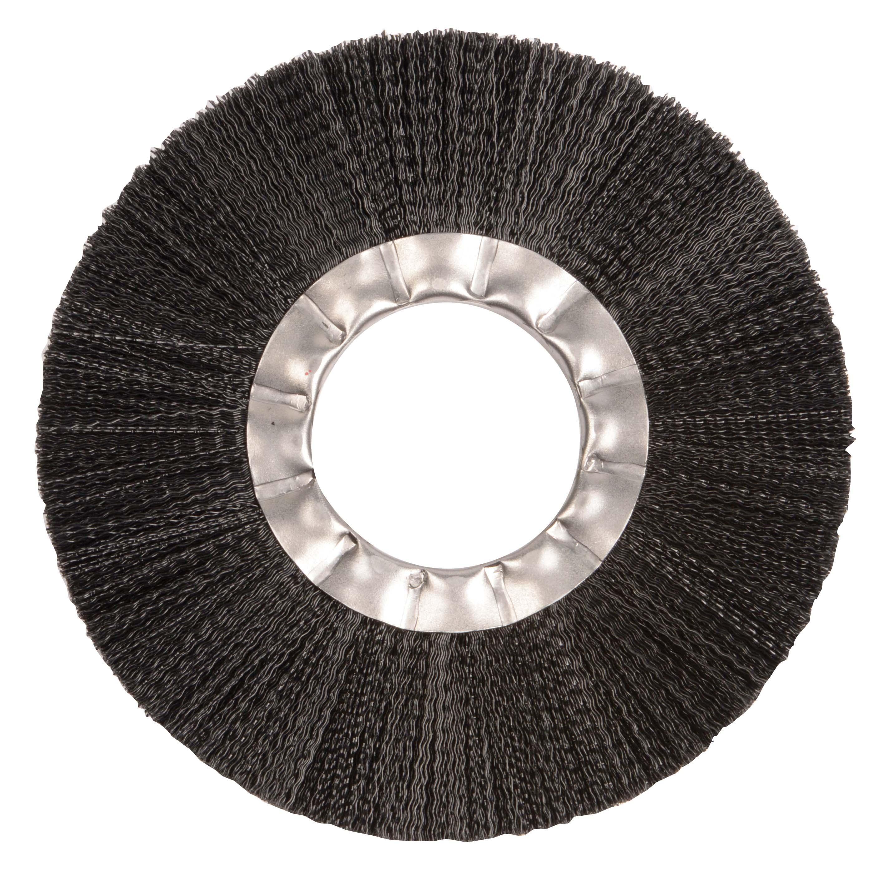 product Nylox® 83110 Composite Wheel Brush, 8 in Dia Brush, 1 in W Face, 0.022 in Dia Crimped/Round Filament/Wire, 2 in Arbor Hole
