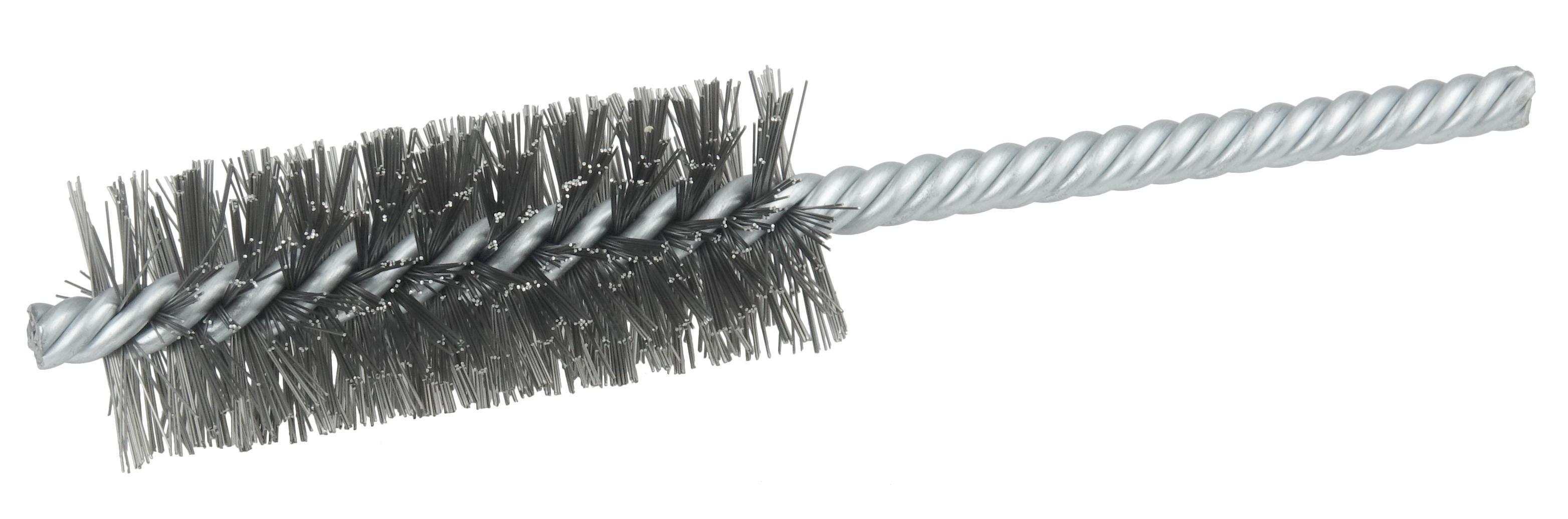 product Weiler&reg; 21081V Round Vending Ready Power Tube Brush, 1/4 in Dia x 1 in L, 3-1/2 in OAL, 0.004 in Dia Filament/Wire, Stainless Steel Fill