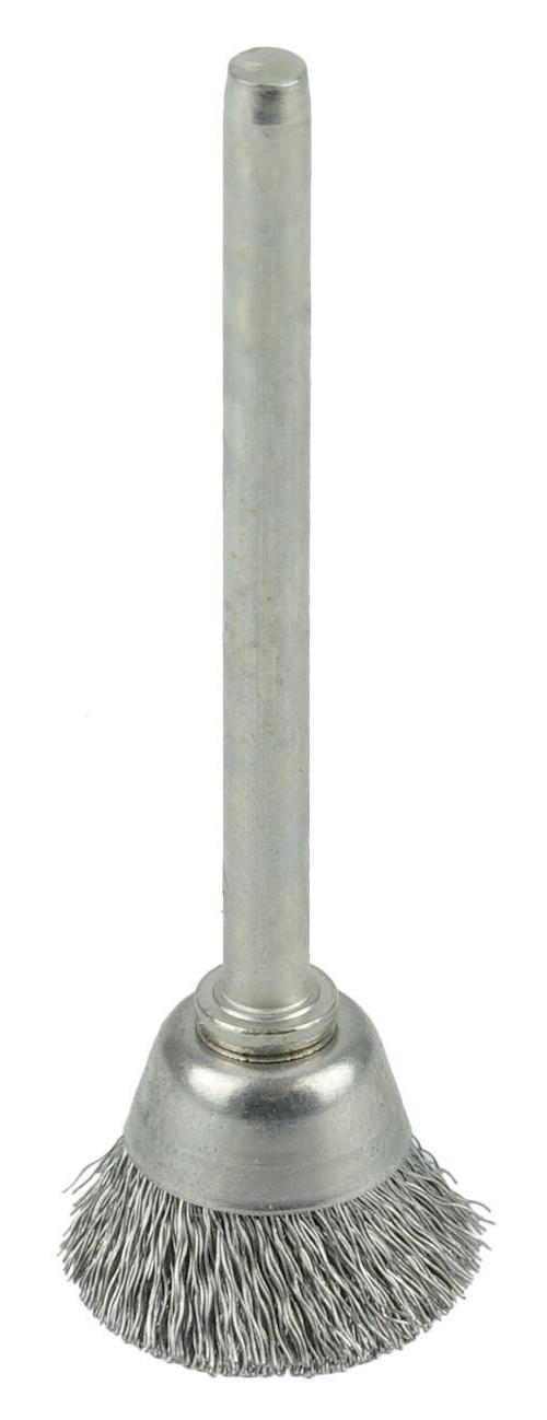 Weiler&reg; 14036 Cup Brush, 4 in Dia Brush, 5/8-11 Arbor Hole, 0.02 in Dia Filament/Wire, Crimped, Steel Fill