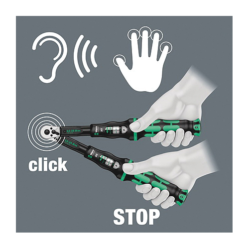 Wera&reg; 05075604001 Click-Torque A 5 Adjustable Torque Wrench, 1/4 in Drive, 2.5 to 25 N-m, Square Drive Reversible Ratchet/Teardrop Head, 0.1 N-m Graduation, 11-27/64 in OAL, DIN EN ISO 6789-1:2017-07