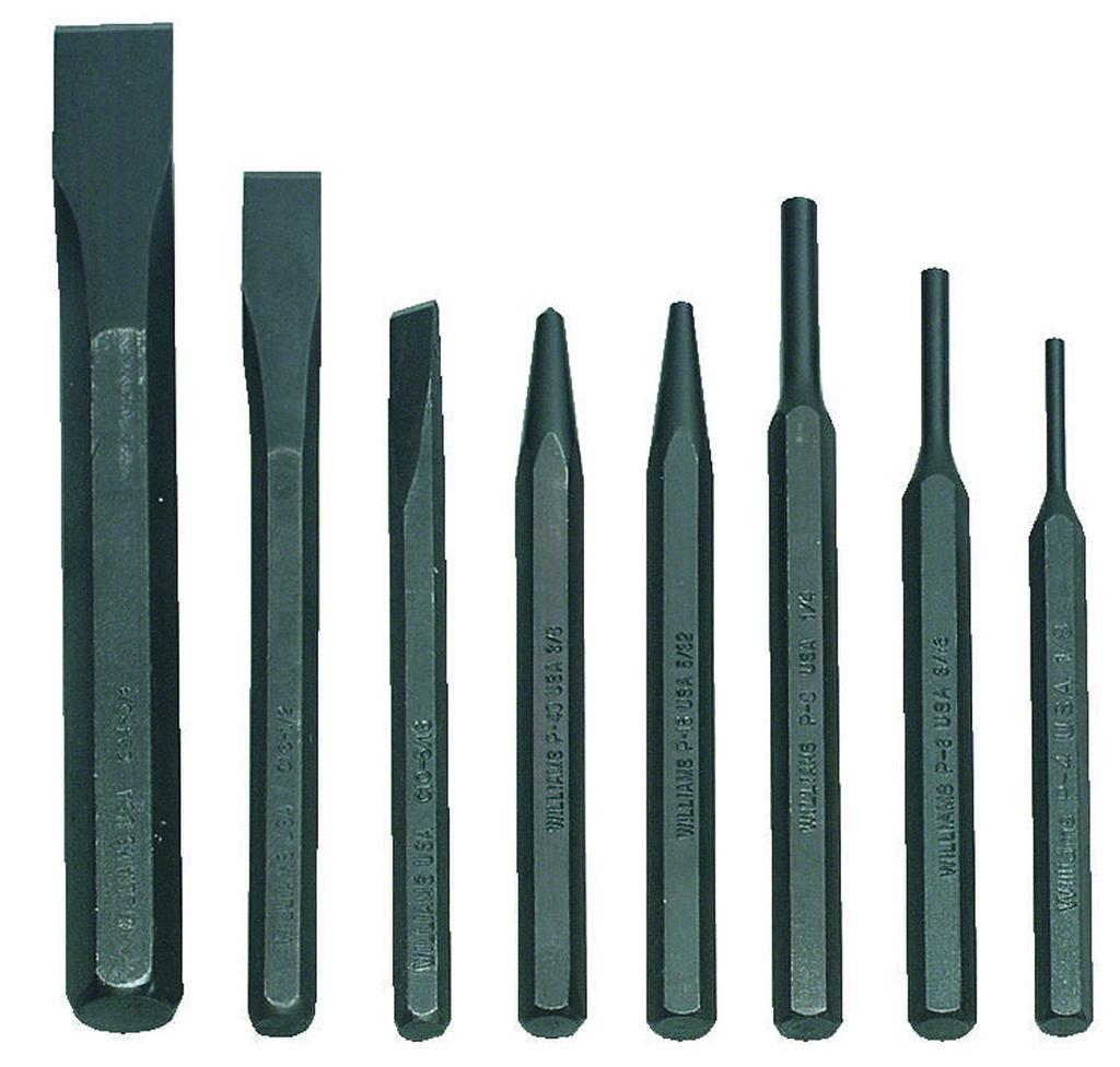 Williams&reg; JHWPS-17 Heavy Duty Punch and Chisel Set, Center/Long Taper/Pin/Prick/Solid Style, 3/32 to 1/4 in Punch, 17 Punches, 17 Pieces