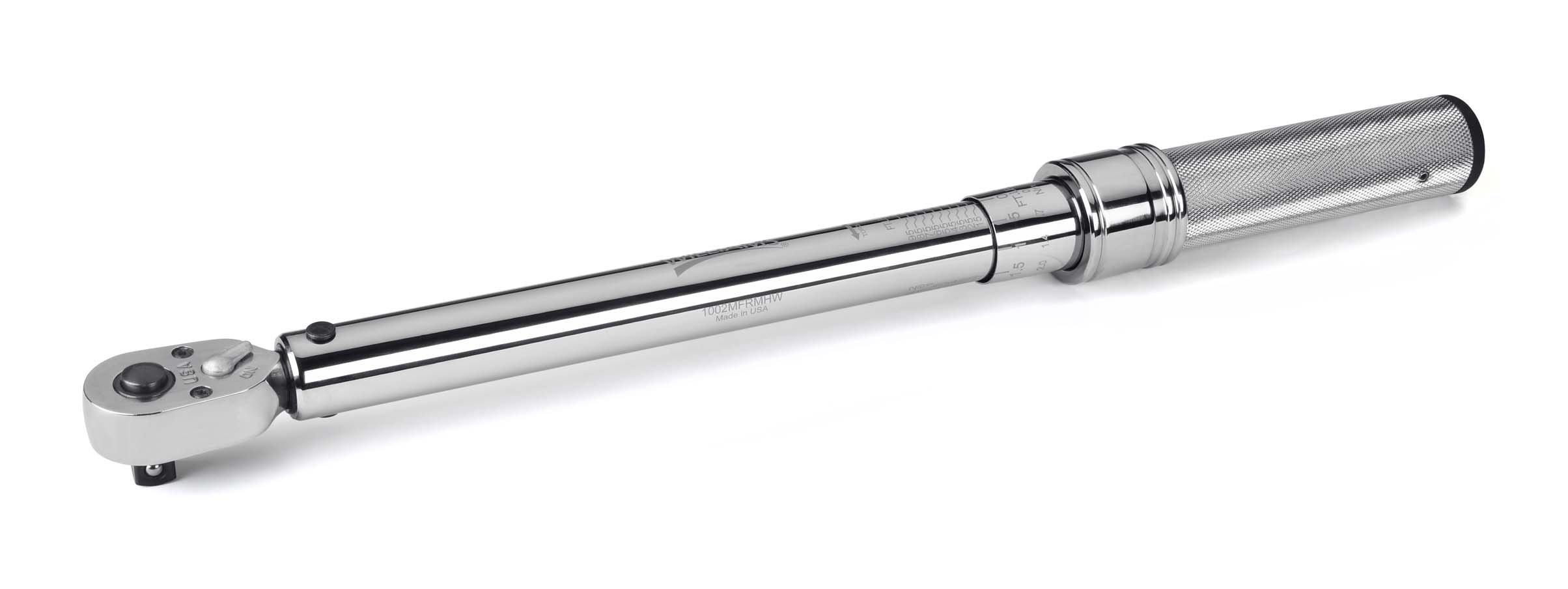 Crescent&reg; CRTW38 Micrometer Torque Wrench, 3/8 in Drive, 50 to 250 in-lb, Reversible/Ratcheting/Round Head, 1 ft-lb/0.1 N-m Graduation, 14-3/8 in OAL, ASME B107.300-2010/B107.14