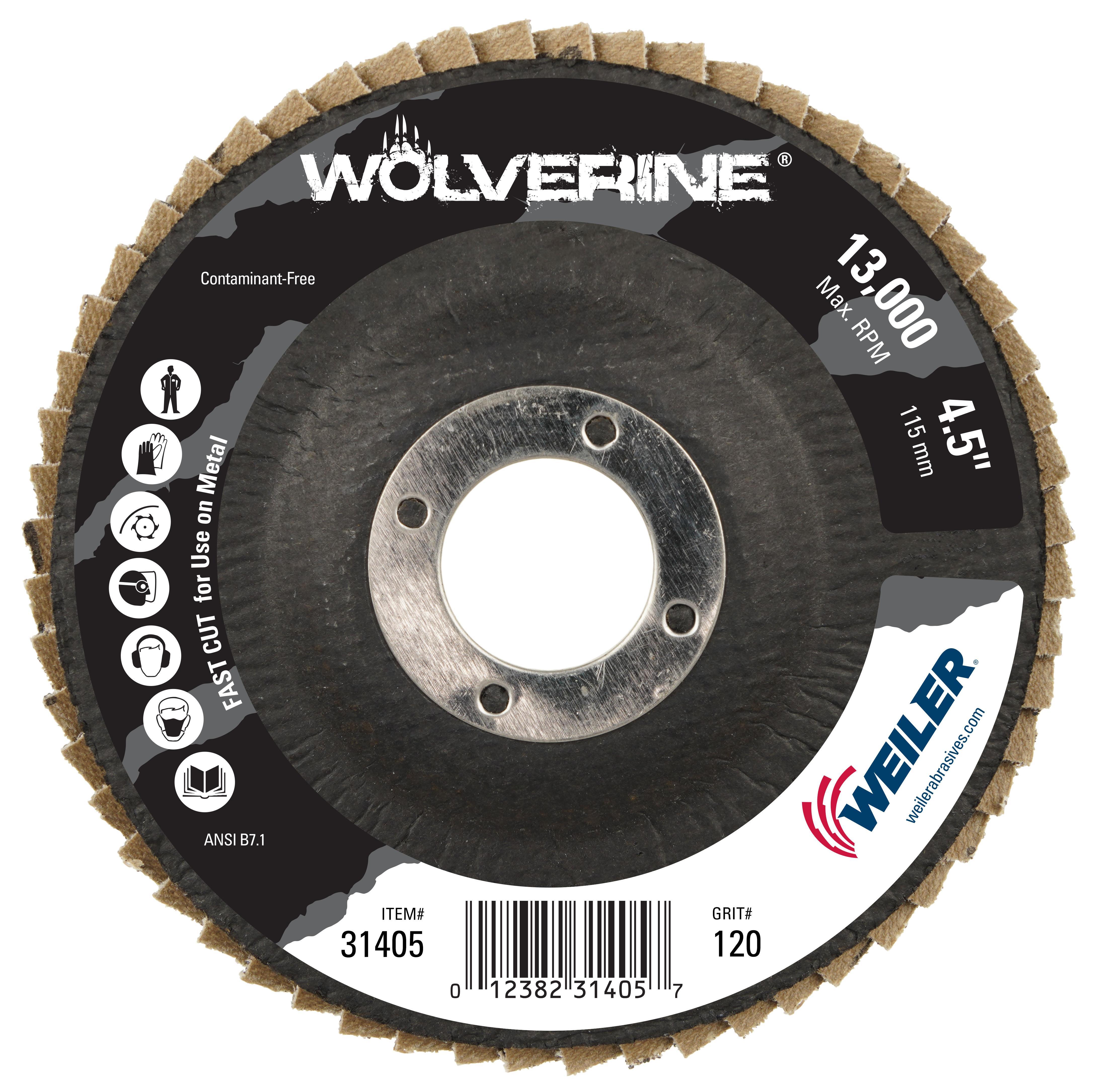 Wolverine&trade; 31353 Fast Cut Coated Abrasive Flap Disc, 4-1/2 in Dia Disc, 120 Grit, Fine Grade, Zirconia Alumina Abrasive, Type 29/Angled Disc
