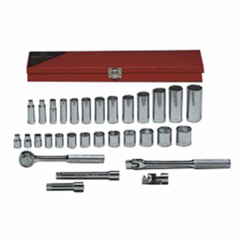 Wright Tool 339 Socket Set, Imperial, 6 Points, 3/8 in Drive, 31 Pieces, Included Socket Size: 1/4 to 1 in