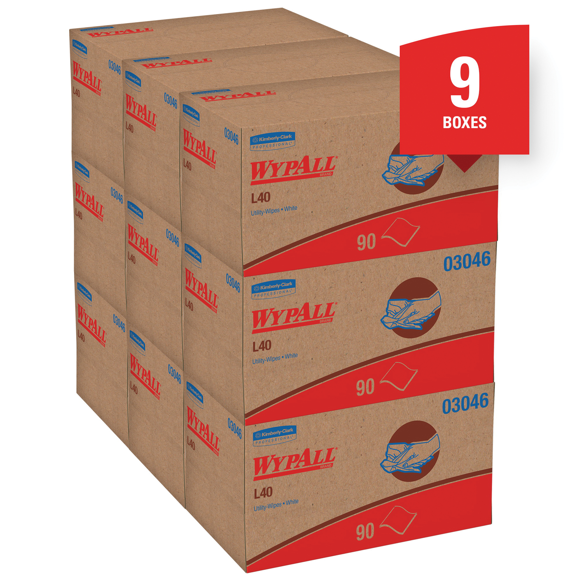 WypAll* 03046 L40 America's Favorite General Purpose Disposable Wiper, 10.8 x 10 in, 90 Wipes Capacity, Double Re-Creped, White