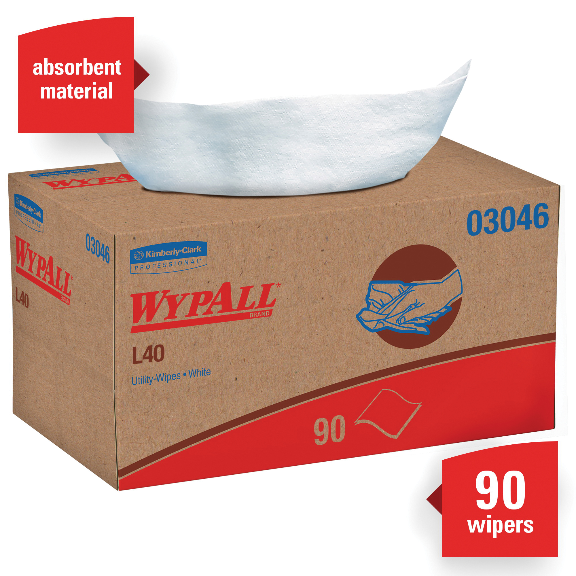 WypAll* 03046 L40 America's Favorite General Purpose Disposable Wiper, 10.8 x 10 in, 90 Wipes Capacity, Double Re-Creped, White