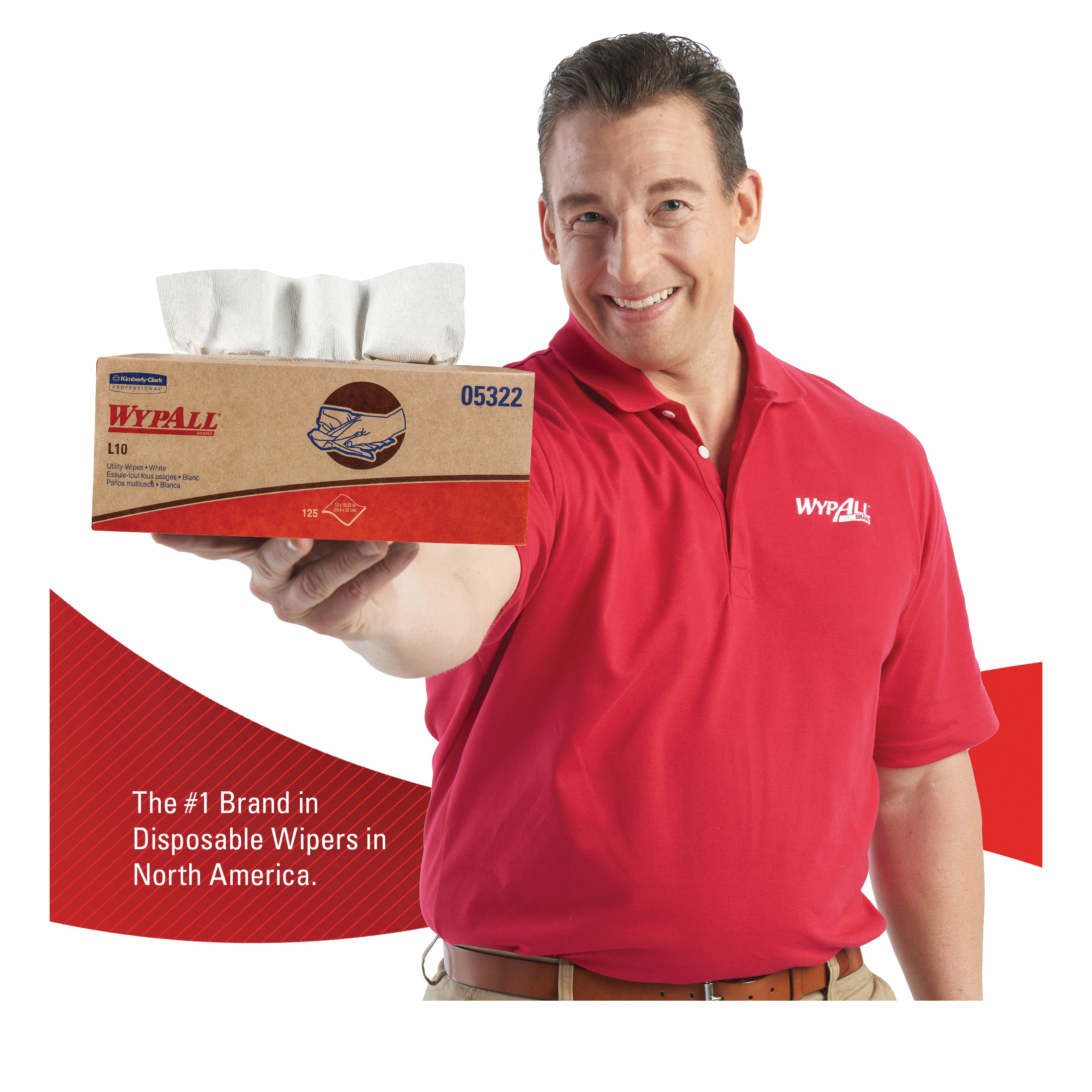 WypAll* 05322 L10 Utility Wipes, 10-1/4 x 12 in, 125 Sheets Capacity, Paper, White