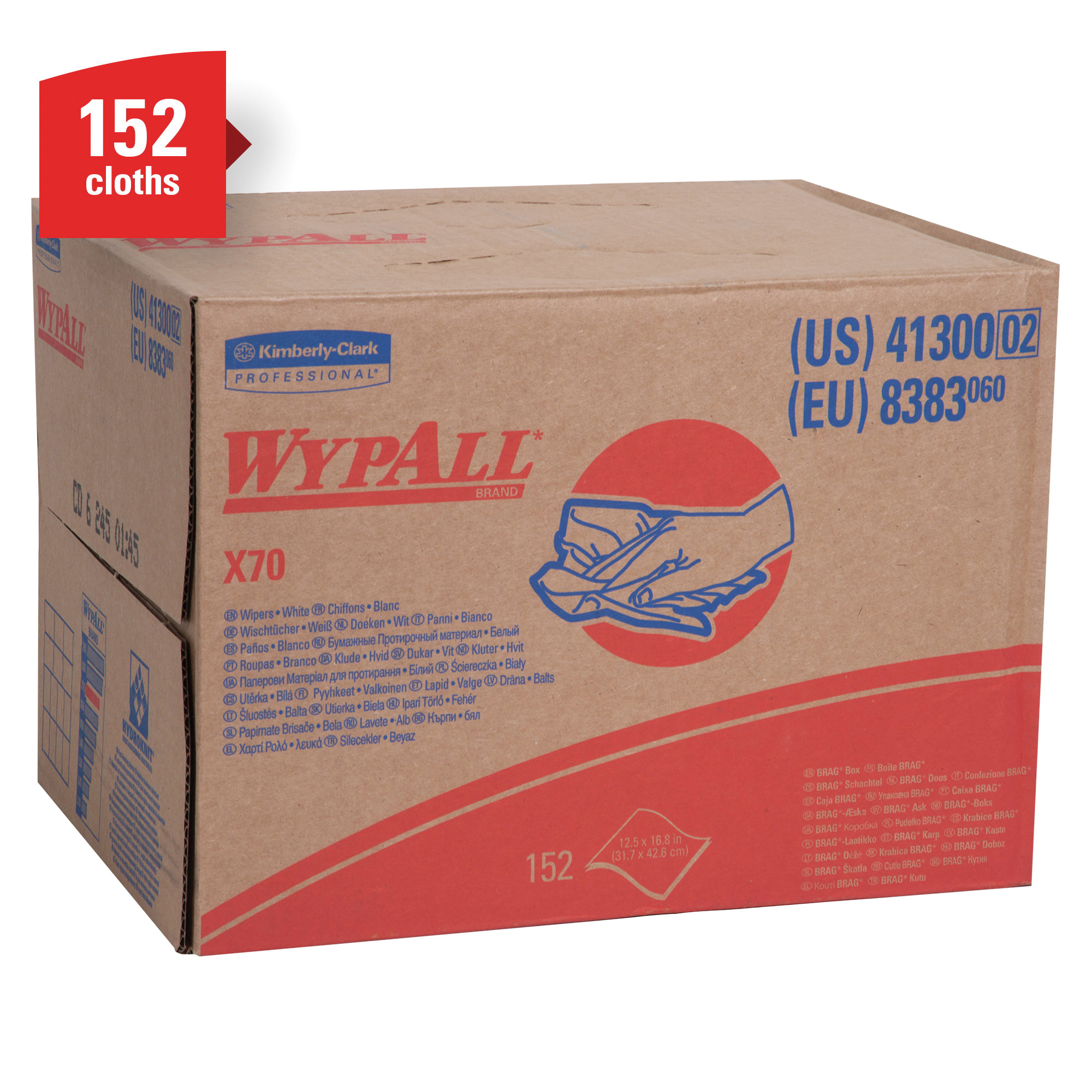 WypAll* 41300 X70 Heavy Duty Industrial Disposable Wiper, 152 Wipes, Hydroknit*, White