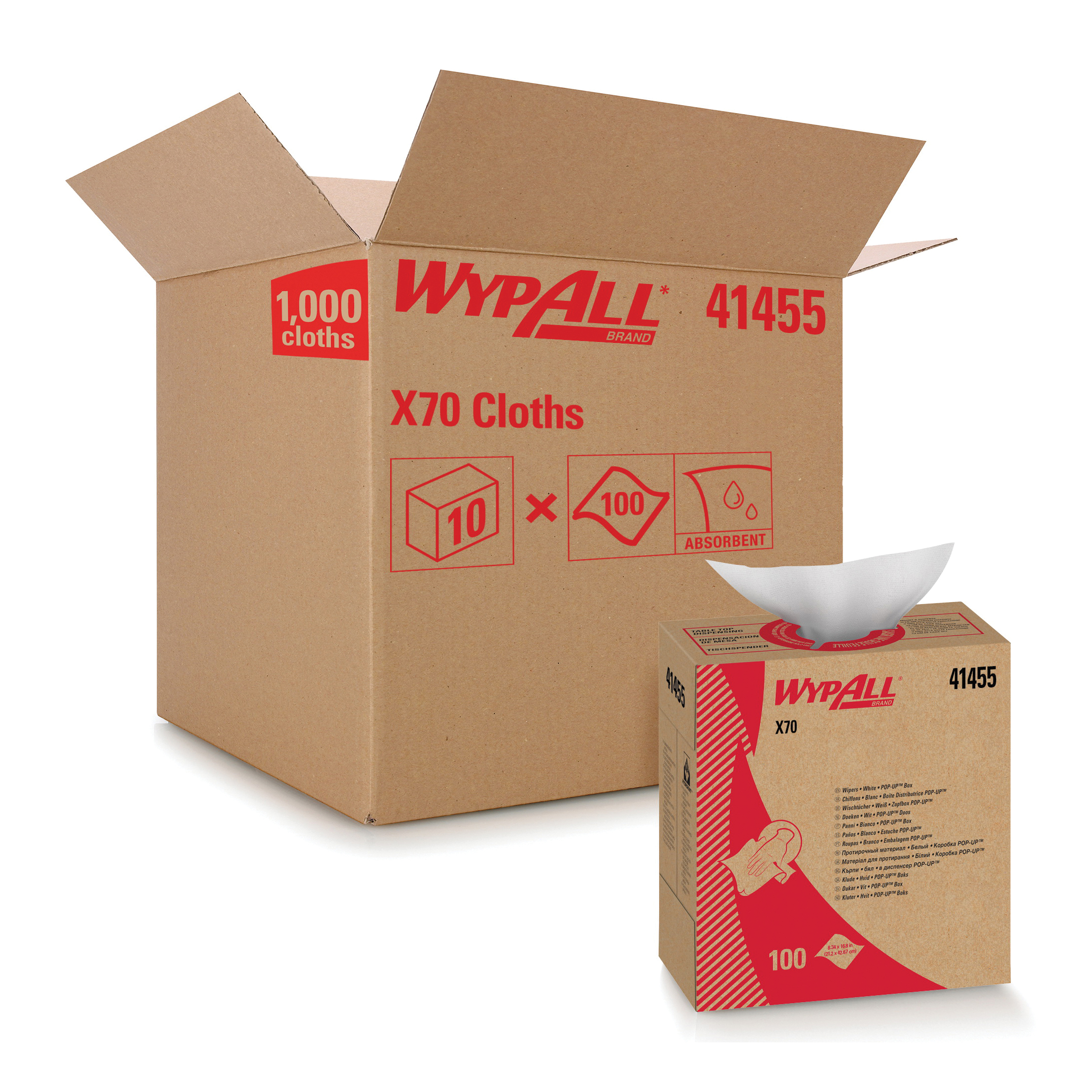 product WypAll* 41055 X80 Cleaning Wiper, 13.4 x 12.5 in, 475 Sheets Capacity, Hydroknit*, Red