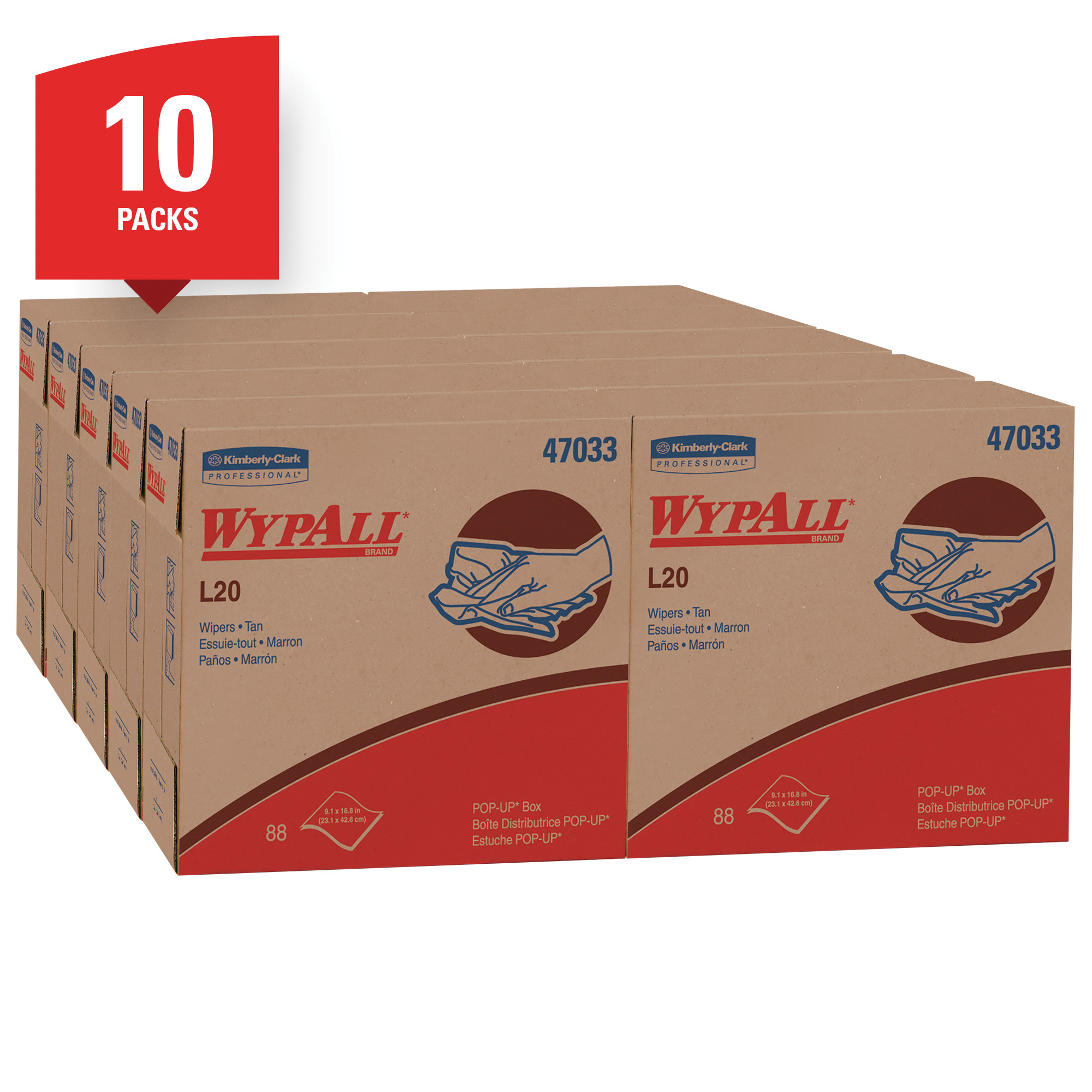 WypAll* 47033 L20 Single Use Cleaning Wiper, 16.8 x 9.1 in, 88 Sheets Capacity, Paper, Tan