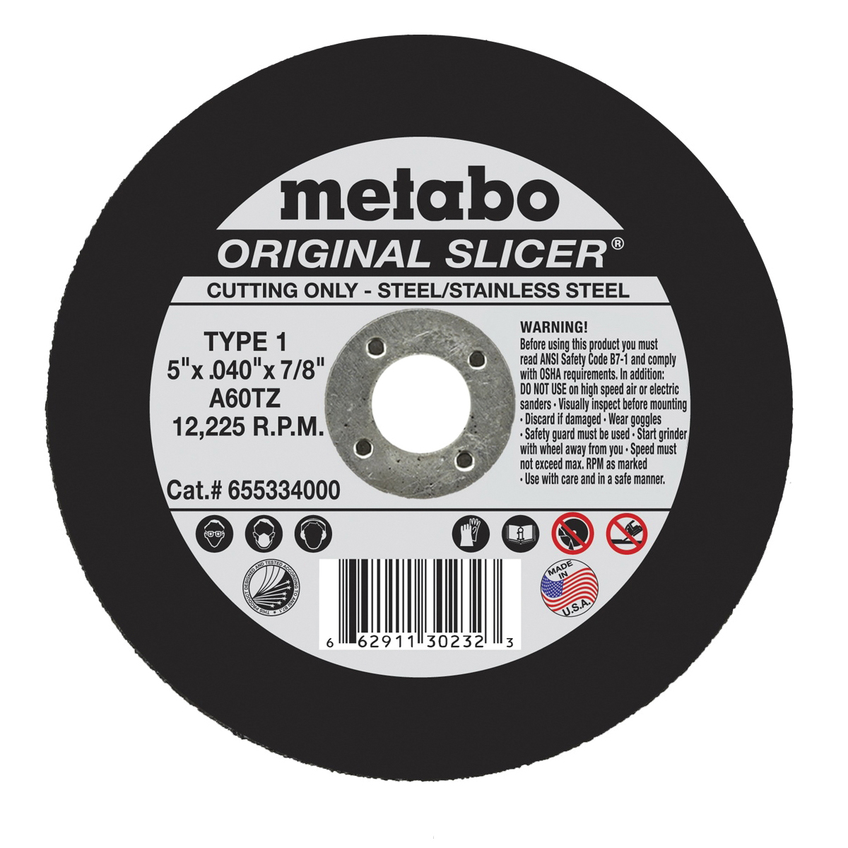 metabo® 655998000 Slicer Plus Cut-Off Wheel, 6 in Dia x 0.045 in THK, 7/8 in Center Hole, 60 Grit, Aluminum Oxide Abrasive