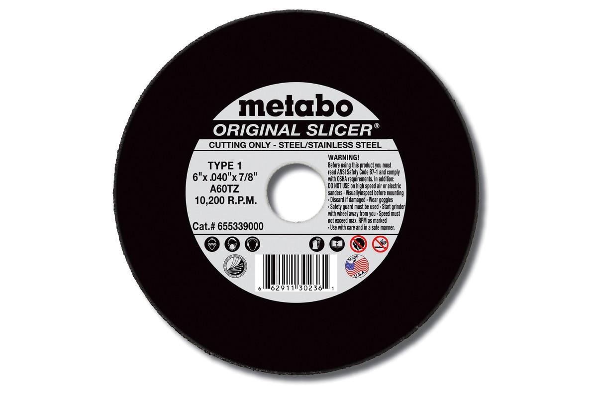 metabo® 655998000 Slicer Plus Cut-Off Wheel, 6 in Dia x 0.045 in THK, 7/8 in Center Hole, 60 Grit, Aluminum Oxide Abrasive