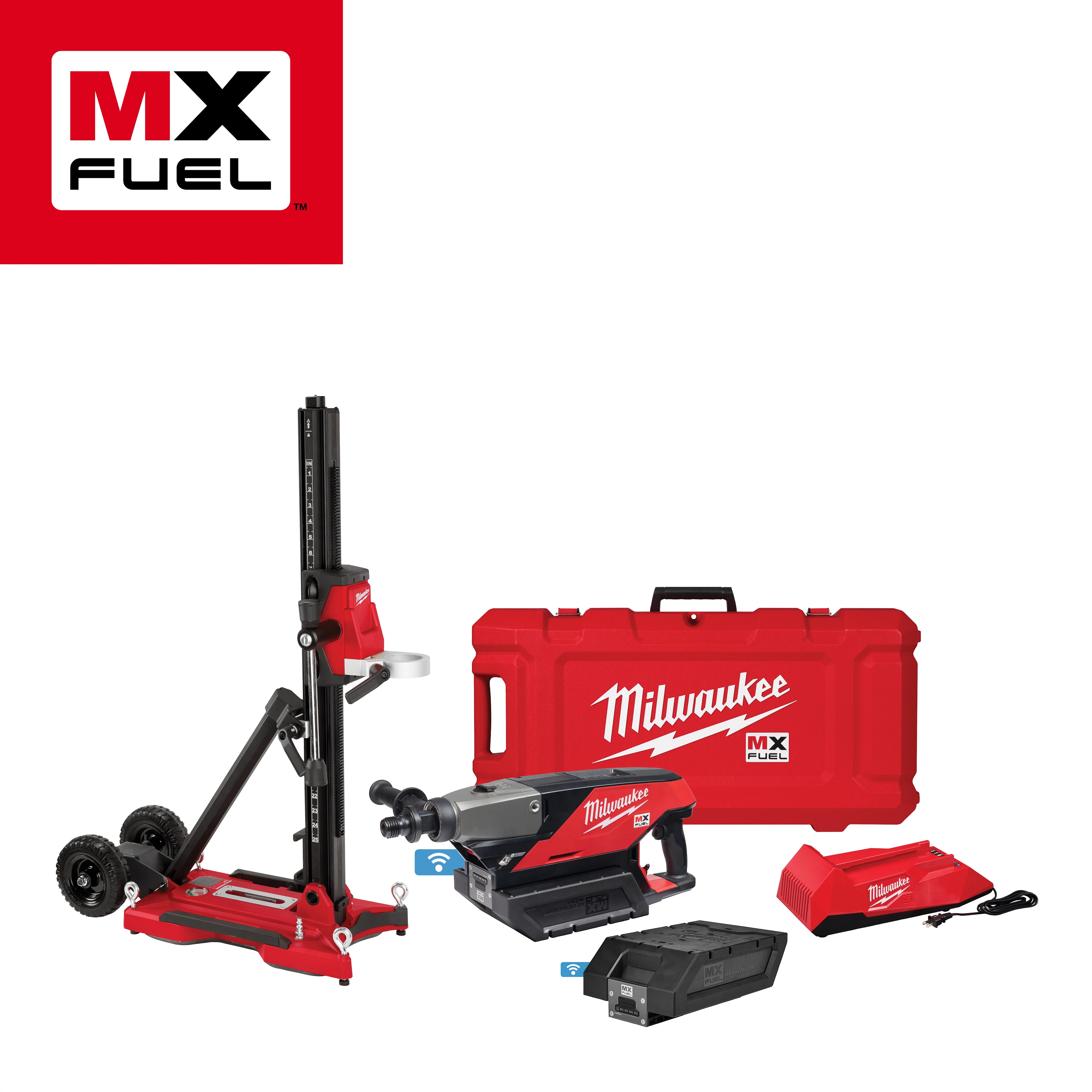 Milwaukee&reg; MX FUEL&trade; MXF301-2CXS Handheld Core Drill Kit With Stand, 1-1/4 to 7 in Chuck, 790/1550 rpm No-Load, Li-Ion Battery